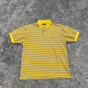 Vintage Tommy Hilfiger Yellow Striped Polo Shirt Mens Large Kanye 90s Preppy